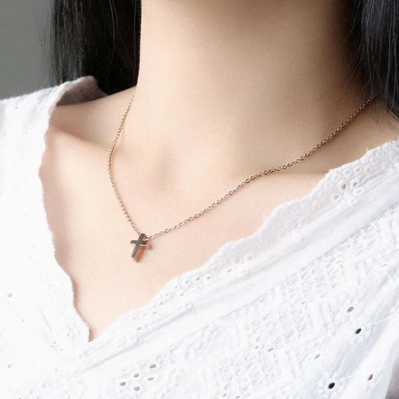 Simple Style Small Tiny Cute Cross Pendant Silver / Black / Rose Gold Exquisite Choker Necklace 316L Stainless Titanium Steel Women Fashion Jewelry From Milkle Gift