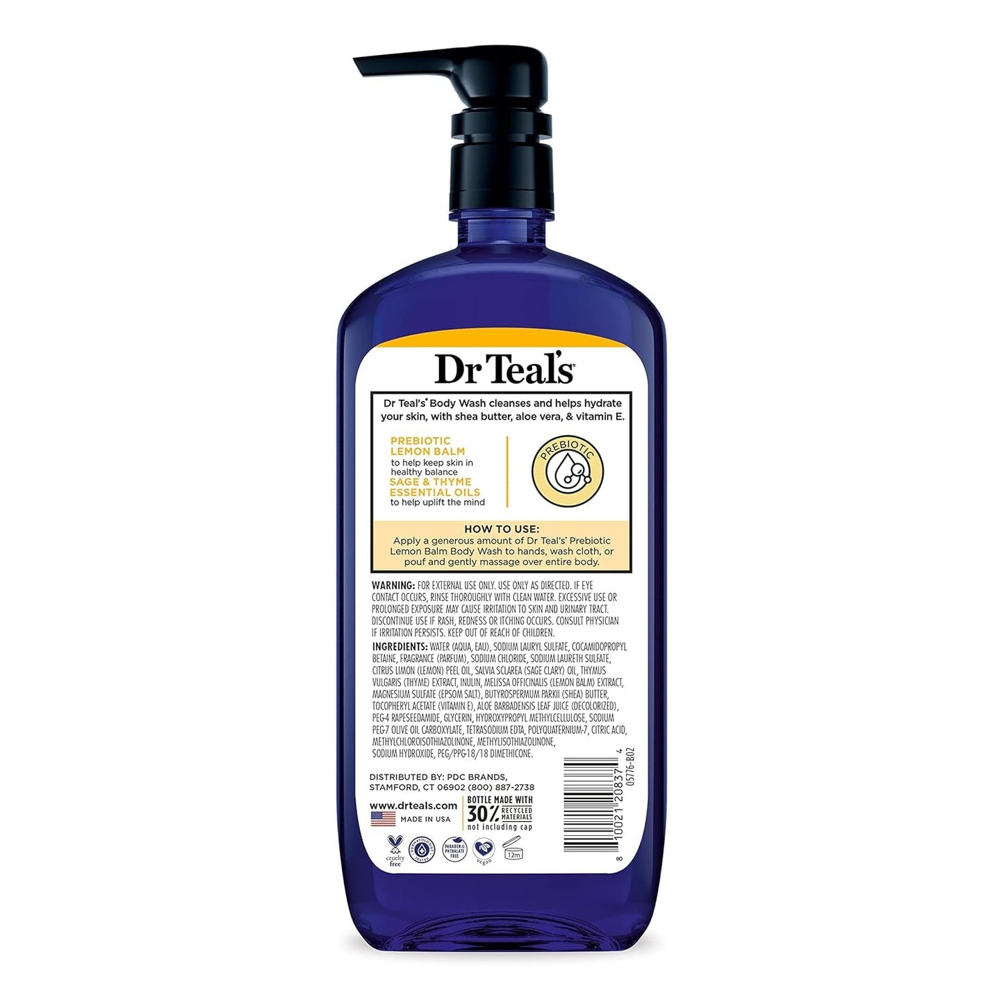 Body Wash with Pure Epsom Salt, with Prebiotic Lemon Balm & Sage, 24 Fl Oz (Pack of 4)