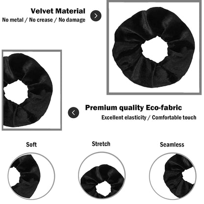 Scrunchies for Women, 12 Pcs Black Velvet Scrunchies for Hair, Soft Ponytail Holder for Girls, Classic Elastic Hair Bands - WORLD TIME VISITS