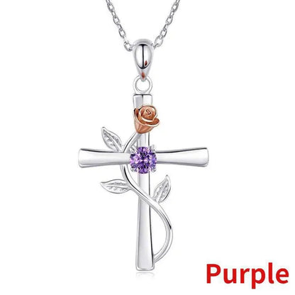 Trendy Flower Cross Necklace for Women Engagement Wedding Accessories Valentine's Day Gift