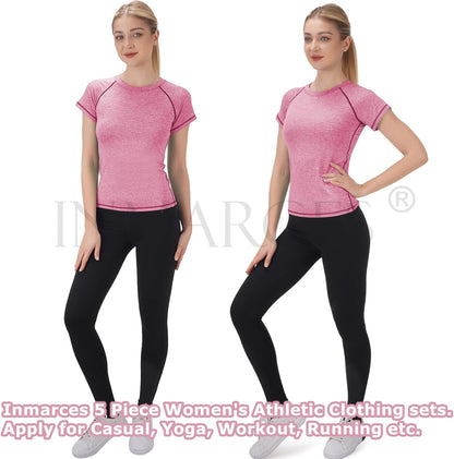 Workout Sets for Women 5 PCS Yoga Outfits Activewear Tracksuit Sets