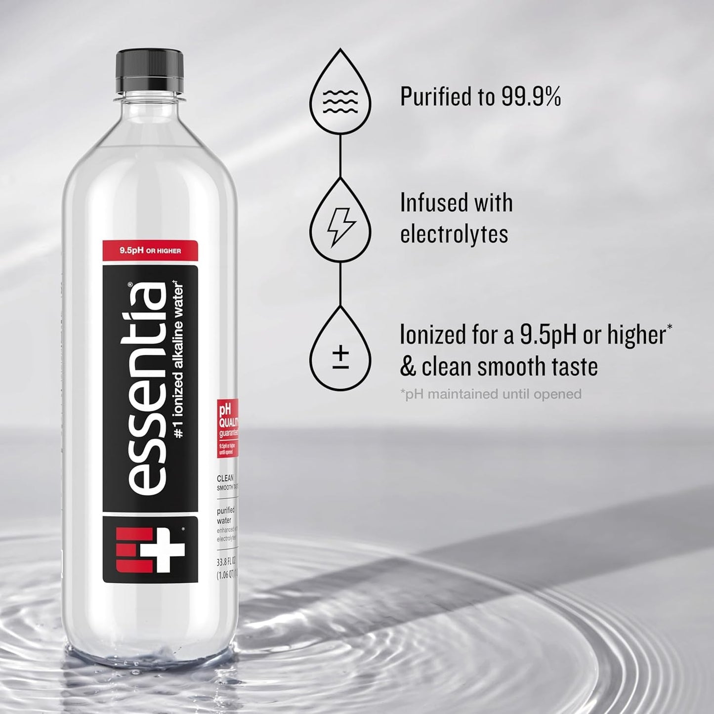 , 99.9% Pure, Infused with Electrolytes for a Smooth Taste, Ph 9.5 or Higher; Ionized Alkaline Water, Black, 42.3 Fl Oz (Pack of 12) - WORLD TIME VISITS