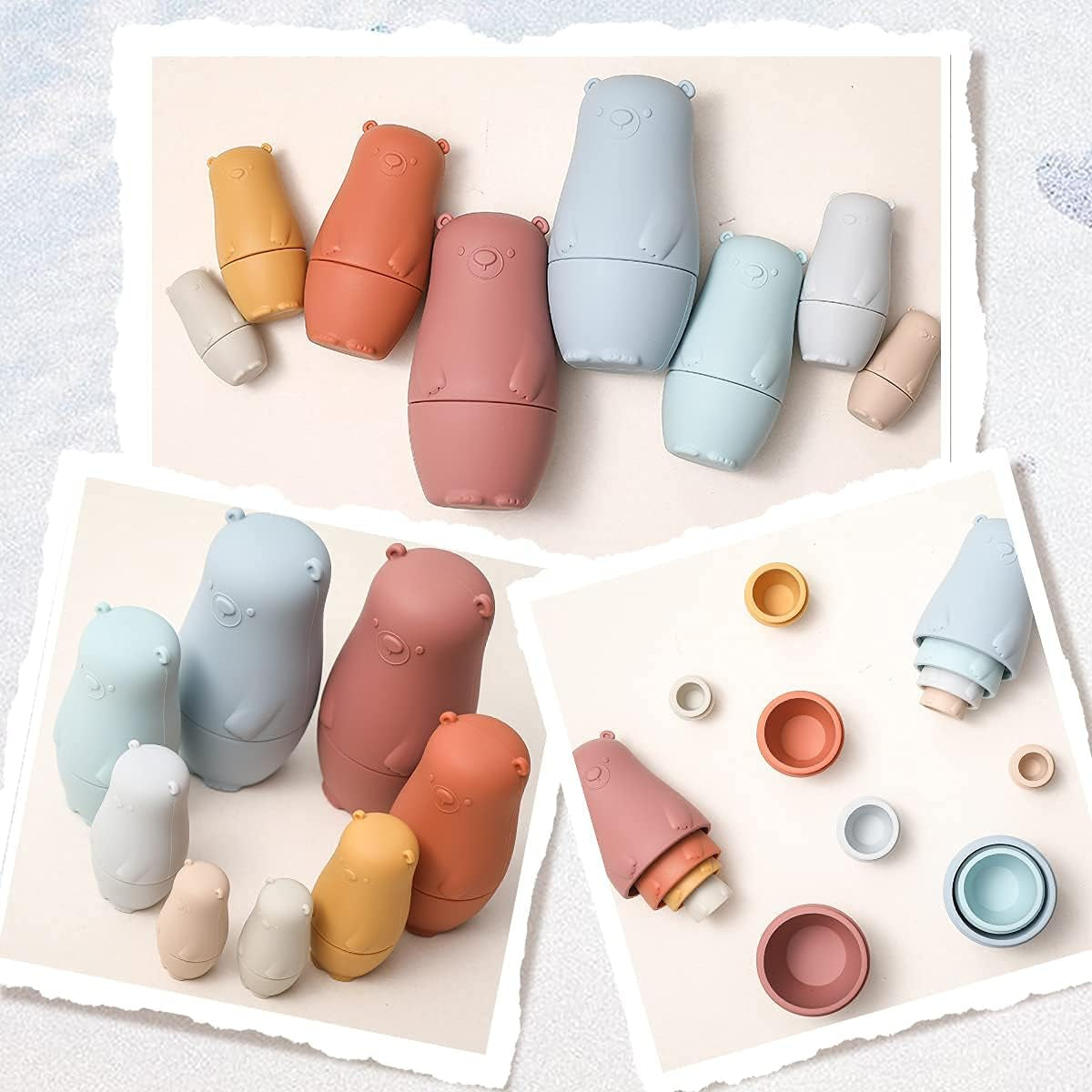 8 Pieces Silicone Nesting Dolls Russian Matryoshka Doll Easter Toys Montessori Educational Toy for Kid Boys Girls Bears Stacking Nesting Toys Set for Toddlers 3 Years Up