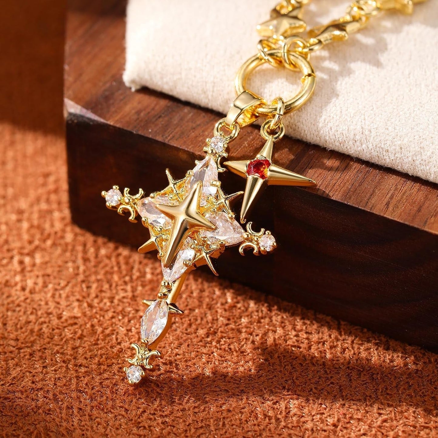 Elegant Gold-Tone Cross Necklace for Women - Lightweight Religious Jewelry with a Classic Touch - Adjustable 66Cm Chain