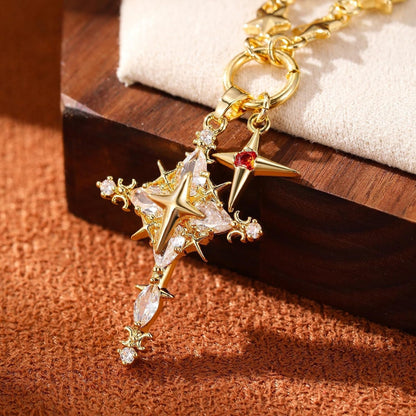 Elegant Gold-Tone Cross Necklace for Women - Lightweight Religious Jewelry with a Classic Touch - Adjustable 66Cm Chain