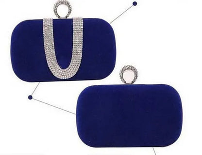 New 2014 Fashion Female Diamond U Shape Diamond Ring Velvet Evening Bag Luxury Finger Clutch Purse Wedding Party Bag with Chain