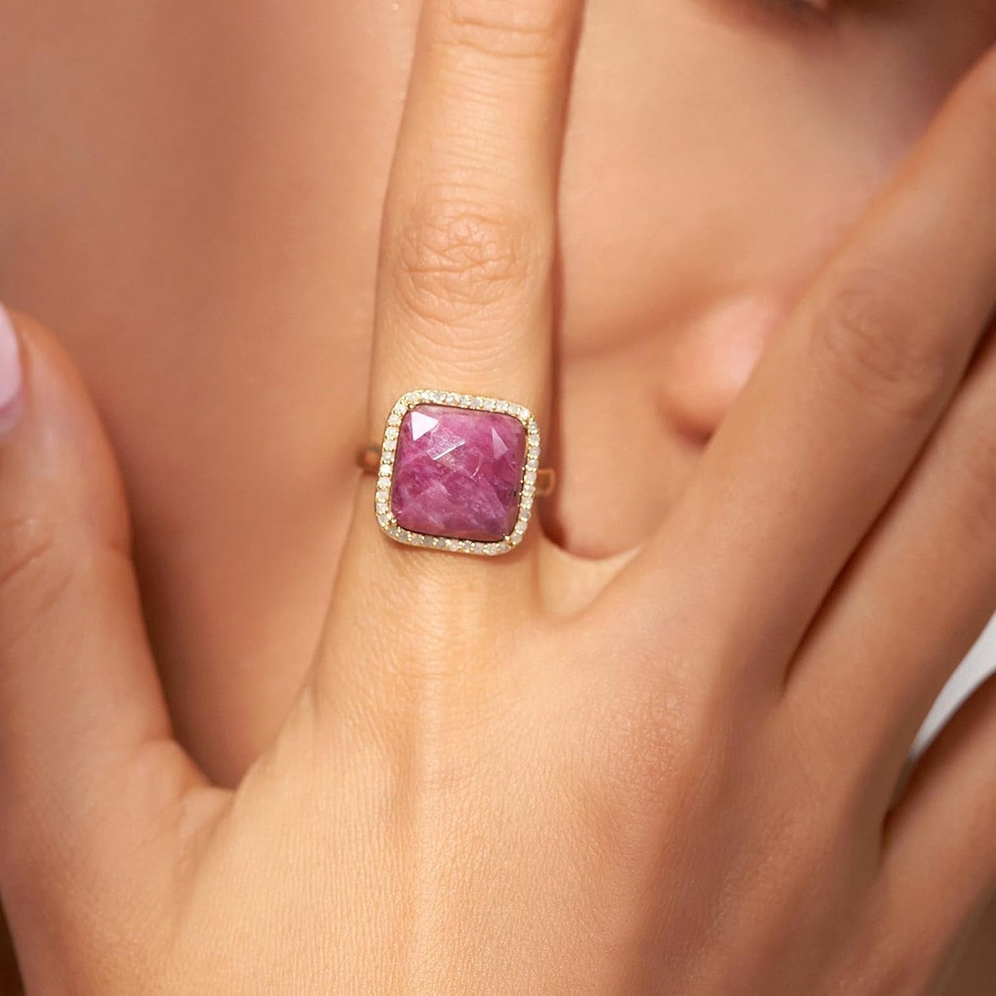 Natural Gemstone Rings, 925 Sterling Silver Genuine Gemstone Square Ring with Diamonds for Women Girls, Birthstone Rings Jewelry Gifts for Valentine'S Day, Birthday (Available 6,7,8)