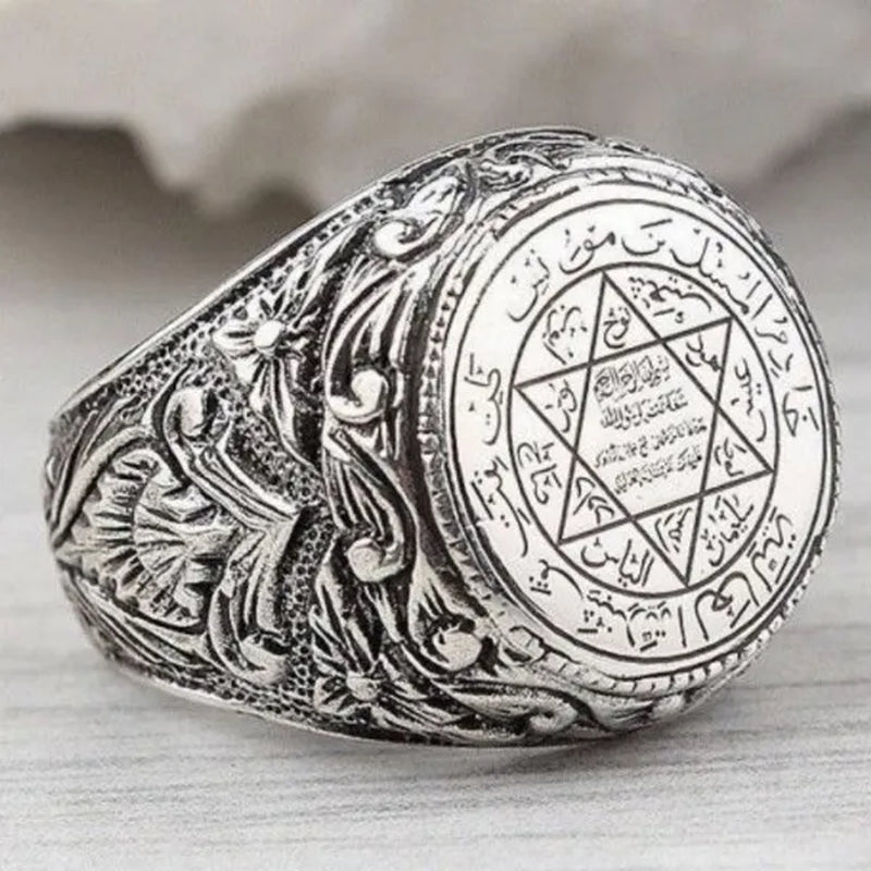 New 925 Sterling Silver Seal of Solomon Motto Ring for Religious Star of David Silver Jewelry Gift