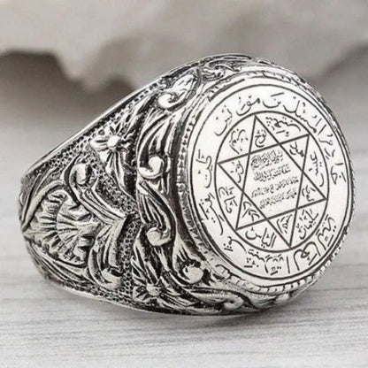 New 925 Sterling Silver Seal of Solomon Motto Ring for Religious Star of David Silver Jewelry Gift