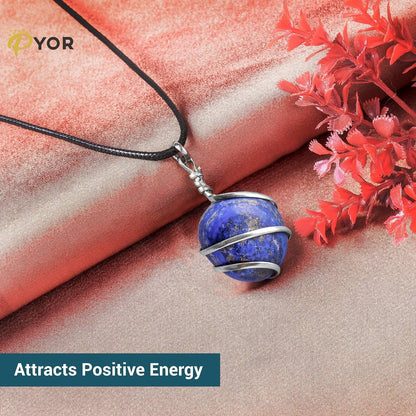 Lapis Lazuli Tumbled Stone Necklace Pendant Handmade Spiritual Jewelry for Women Reiki Chakra Healing Crystal Necklaces Gems Pendants Positive Energy Good Luck Gift Silver Wire Wrapped Crystals