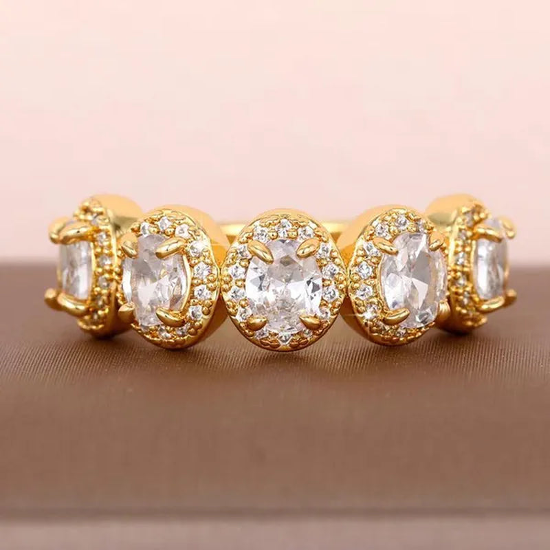 Trendy 925 Sterling Silver 5 Stone White Sapphire Diamond Rings for Women Bridal Romantic Proposal Ring Jewelry