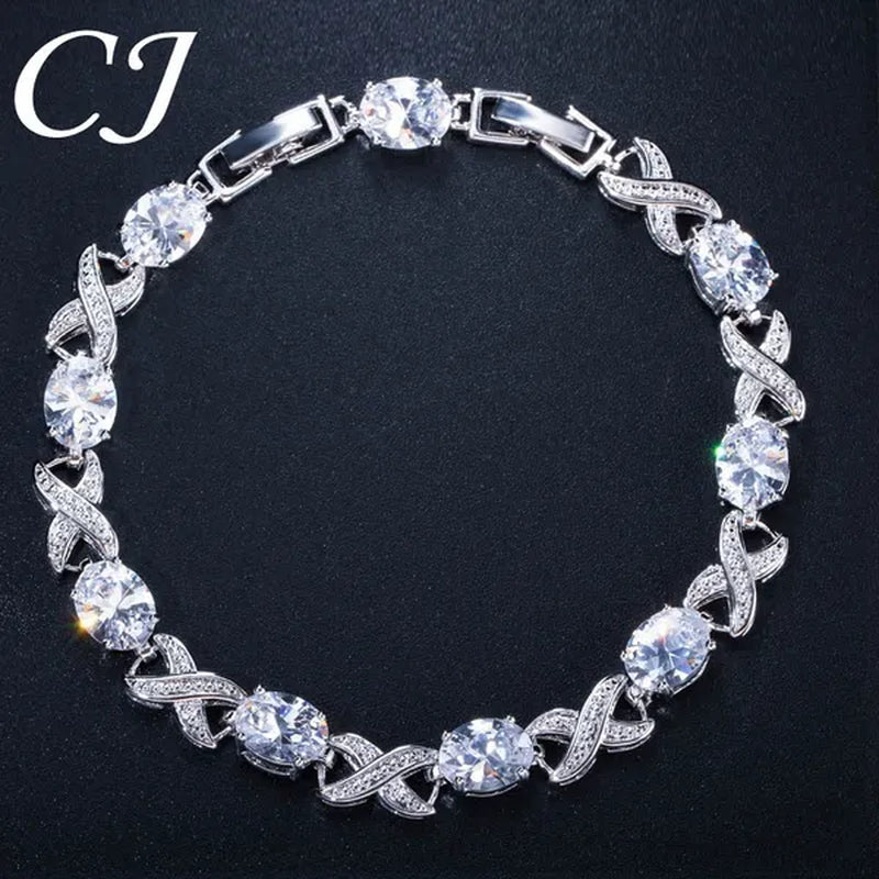 CANDICE Trendy White Gold Plated X Design Tennis Bracelet Pave CZ Connect Oval Multicolor Crystals Stylish Bangle Jewelry for Women Banquet Party Accessories