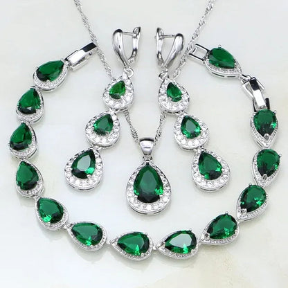 Trendy Water Drop Blue Sapphire White Topaz 925 Sterling Silver Jewelry Sets Women Wedding Earrings/Pendant/Necklace/Bracelet