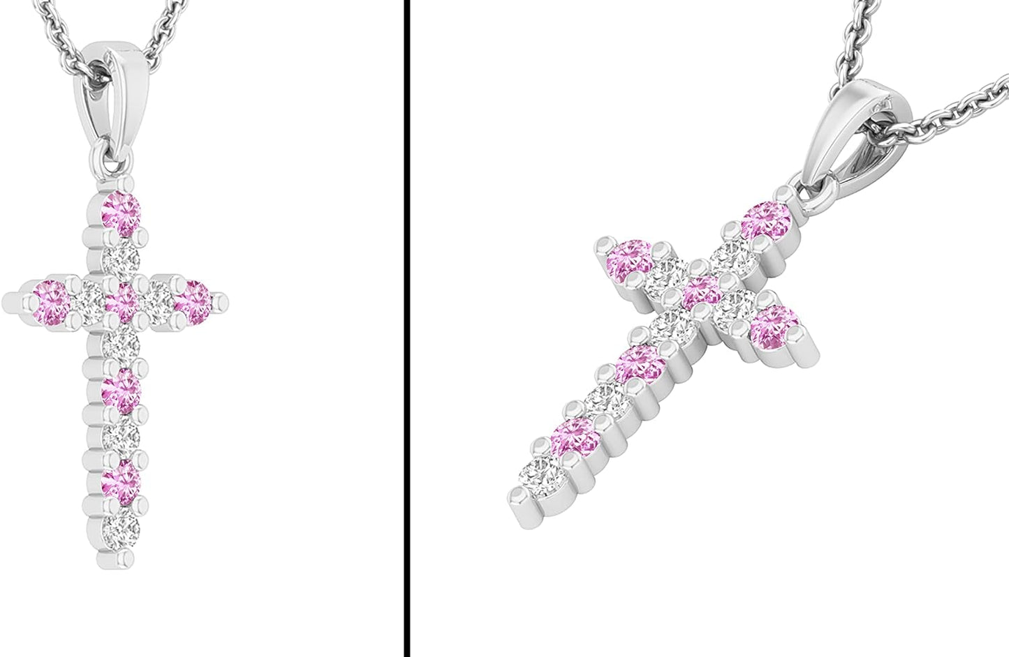 Alternate round Diamond or Gemstone Crucifix Cross Pendant for Ladies with 18 Inch Silver Chain, 925 Sterling Silver