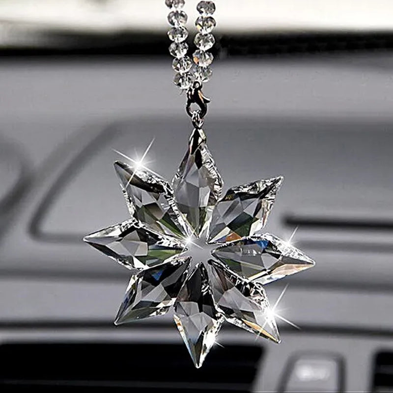 H&D Set of 4 Crystal Snowflake Pendant Star Shaped Unique Pattern Ornaments with Gift Box Home Window Christmas Tree Decoration