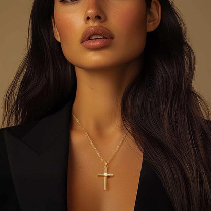 Gold Cross Necklaces for Women 14K Gold Cross Necklace for Women Crosses Pendant Necklace for Womens Chic Simplicity with a Cubic Zirconia Crosses Chain for Womens