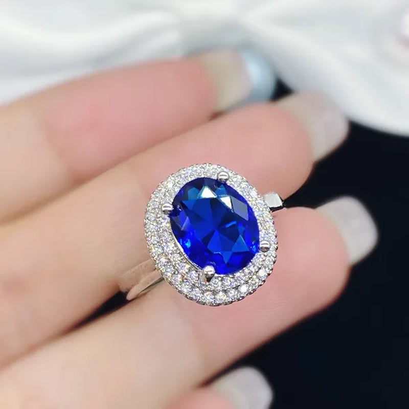 Fashion Jewelry Gold-Plated Ring Natural Gemstones Cut Ellipse Sapphire Zircon AAA Opening Adjustable Ring