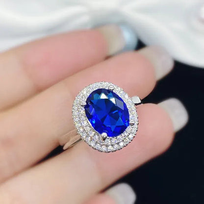 Fashion Jewelry Gold-Plated Ring Natural Gemstones Cut Ellipse Sapphire Zircon AAA Opening Adjustable Ring