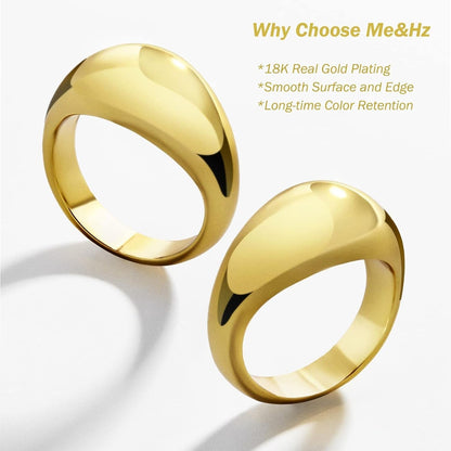 Chunky Rings for Women, 18K Gold Plated Simple Dome Statement Rings for Women Stackable Thick Band Rings Silver Gold Plated Ring Minimalist Signet Ring, Size 5 to 10