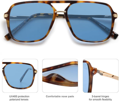 Sunglasses for Women & Men, Square, Retro, Polarized Lens, Trendy Aviator, 90S Shades