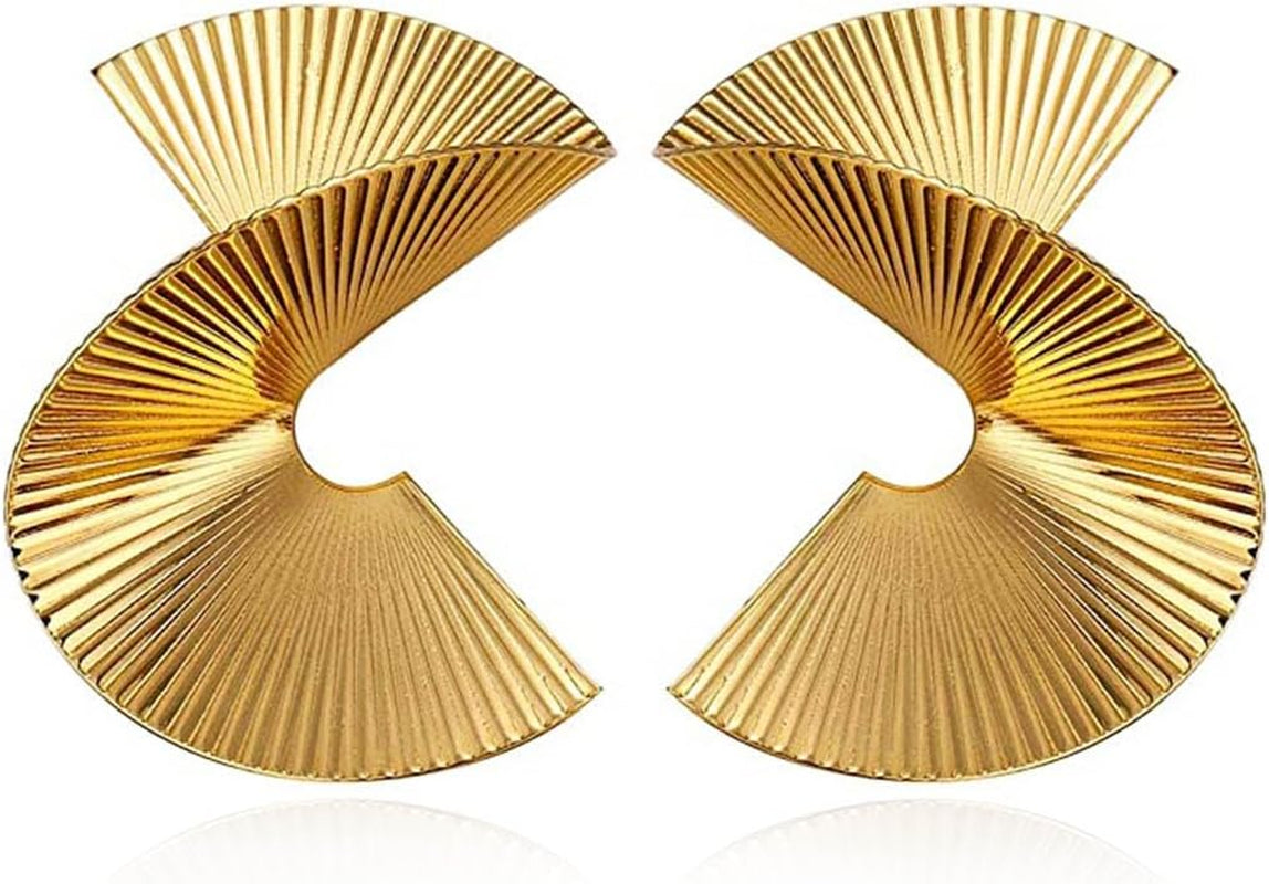 Gold Geometric Earrings Exaggerated Statement Earrings Punk Stylish Sectored Twisted Earring Jewelry for Women - WORLD TIME VISITS