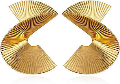 Gold Geometric Earrings Exaggerated Statement Earrings Punk Stylish Sectored Twisted Earring Jewelry for Women - WORLD TIME VISITS