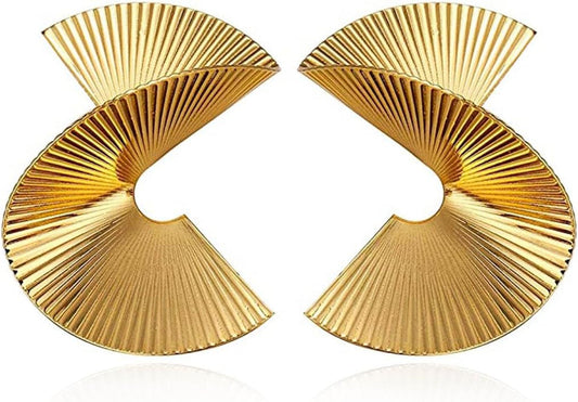Gold Geometric Earrings Exaggerated Statement Earrings Punk Stylish Sectored Twisted Earring Jewelry for Women - WORLD TIME VISITS