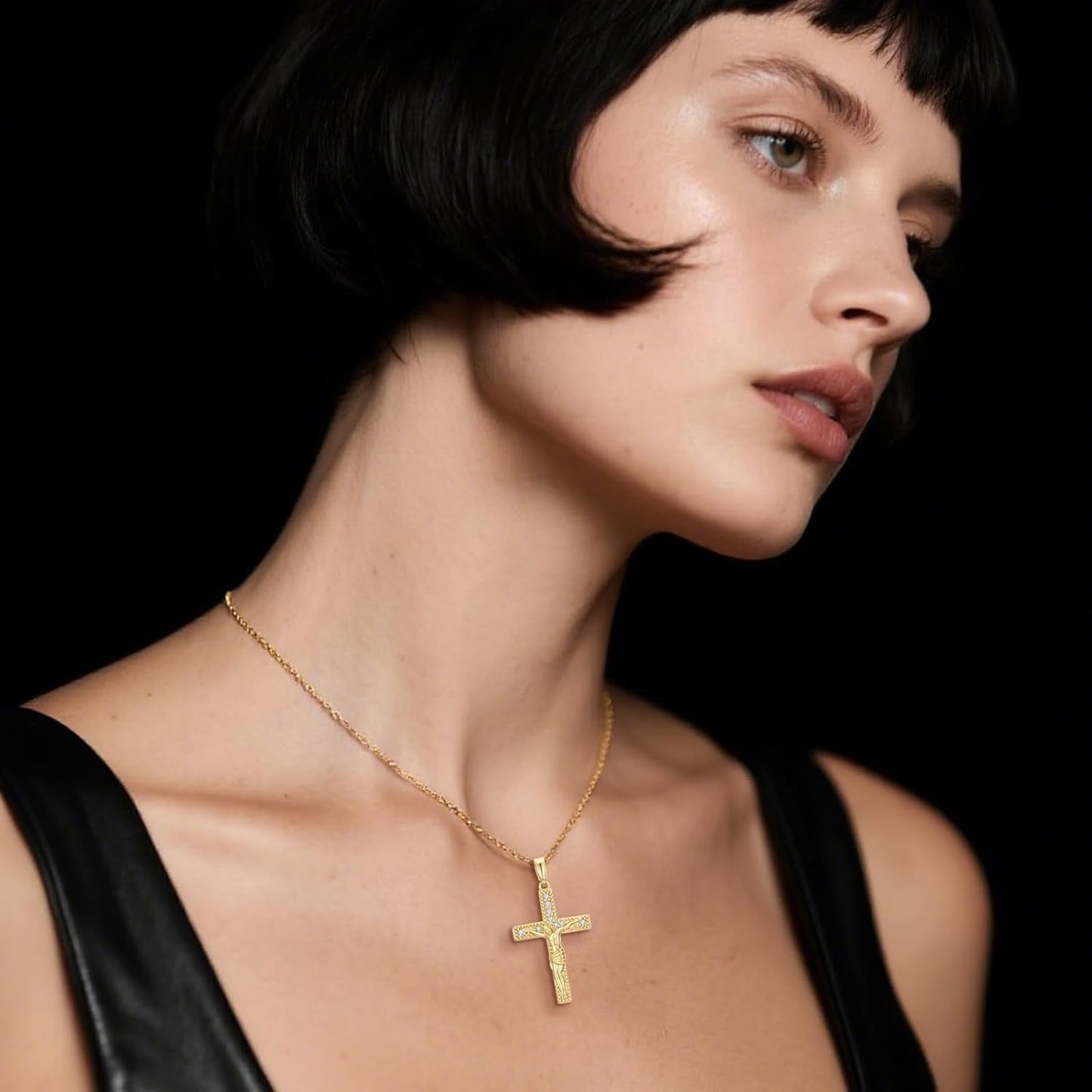 14K Gold Cross Necklaces for Women Crucifix Necklace Men Gold Cross Pendant Chain Jewlery 48Cm - WORLD TIME VISITS
