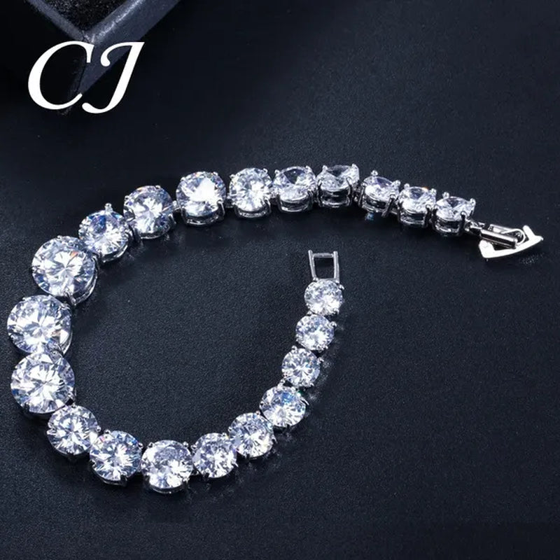 CANDICE Luxury Handmade Jewelry White Gold Plated Clear Cubic Zirconia Women Wedding Strand Bracelet