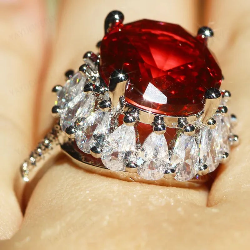 Unique Silver Natural Ruby Gemstones Birthstone Bride Princess Wedding Engagement Strange Ring Size 6 7 8 9 10 - WORLD TIME VISITS