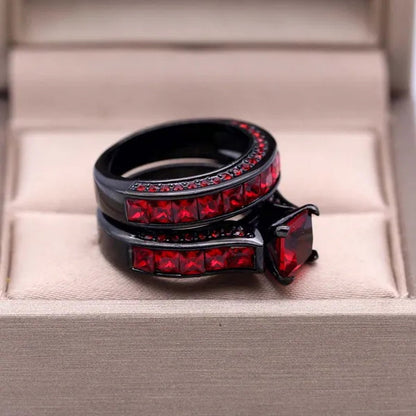 Couple Rings Sz 6-12 Titanium steel Red Wood Mens Wedding Band Ruby Black Gold Filled Womens Wedding Ring Sets