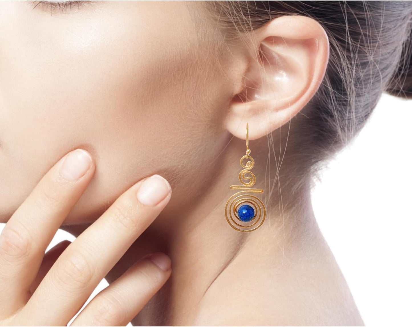 Artisan Handmade 24K Gold Plated Lapis Lazuli Dangle Earrings Crafted Brass Blue Thailand Modern 'Follow the Dream'