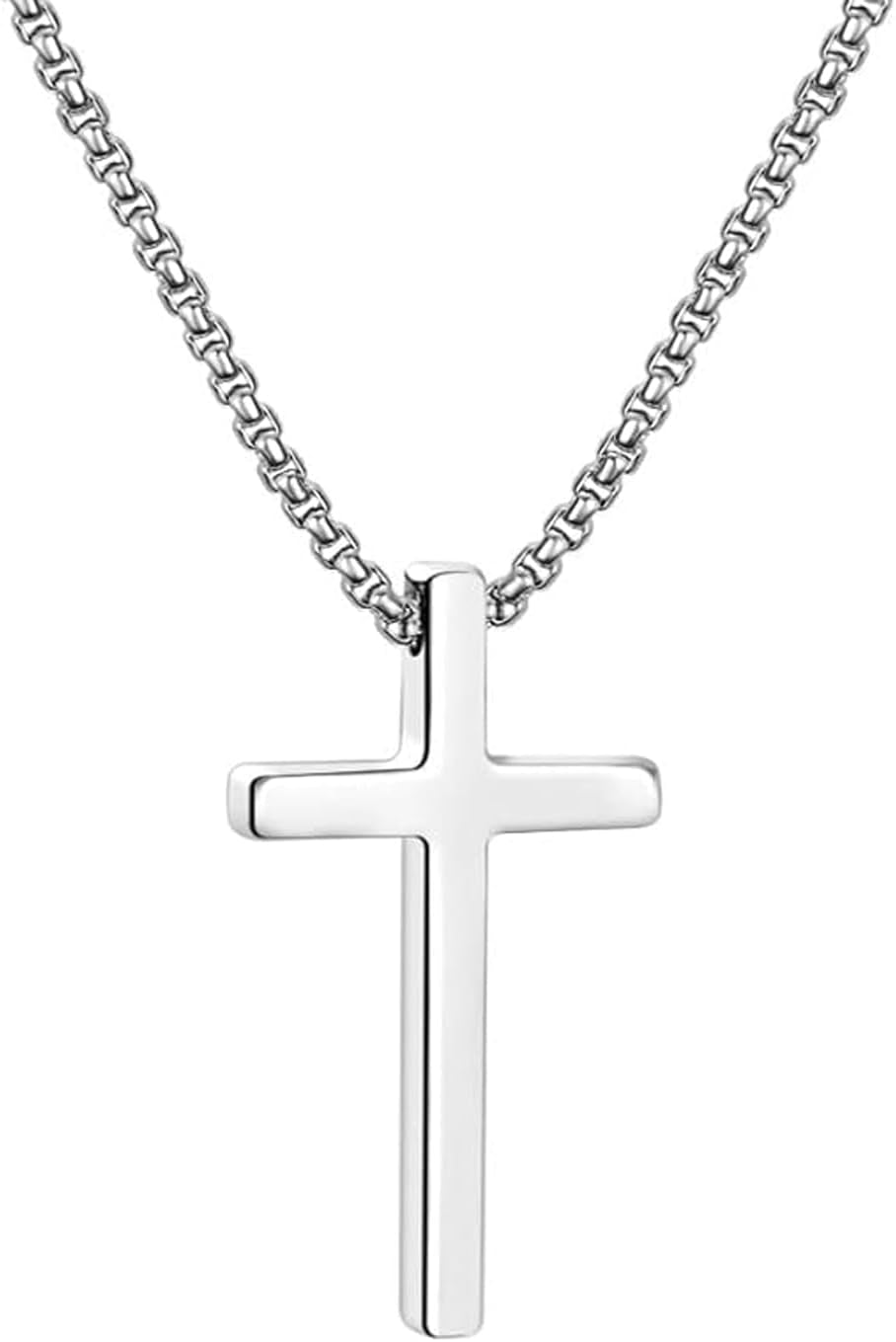 Cross Necklace for Men, Silver Cross Stainless Steel Pendant Necklace, Mens Cross Chain - WORLD TIME VISITS