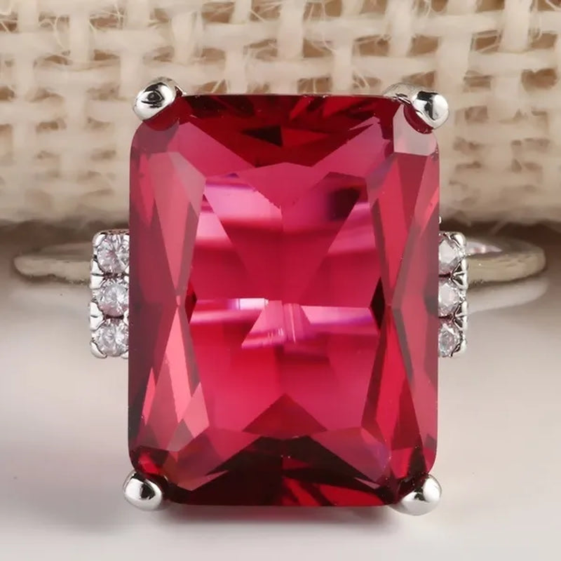 Women Fashion Natural 11.2CT Ruby Clear 925 Sterling Silver Wedding Ring Size 6 7 8 9 10
