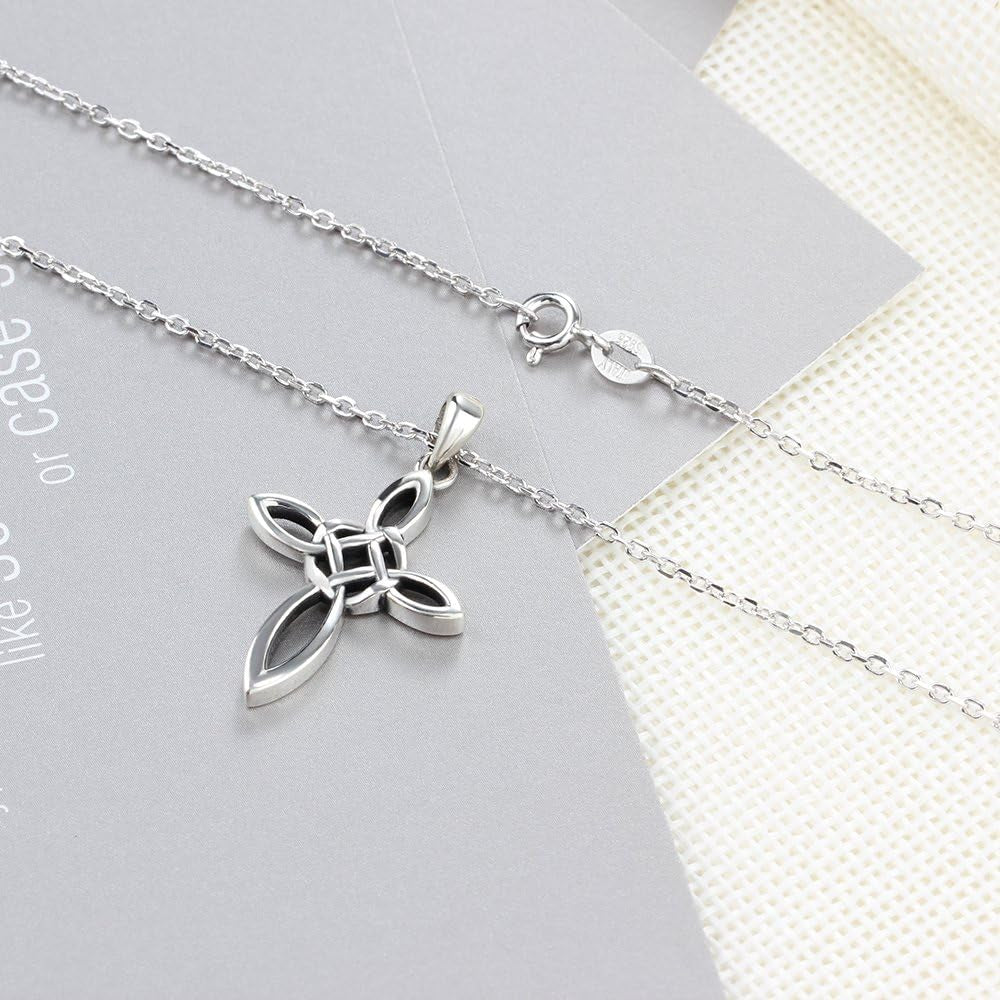 925 Sterling Silver Love Charm Celtic Knot Pendant Necklace Fashion Jewelry for Women Rolo Chain 18''