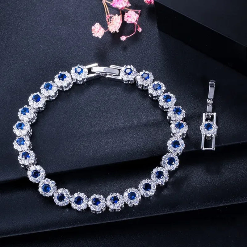 Gloriya Exquisite Silver Plated Fashion Hand Jewelry Pave Twinkling Multi Color Cubic Zirconia Crystal Party Flower Tennis Bracelet for Women (Free Extension)