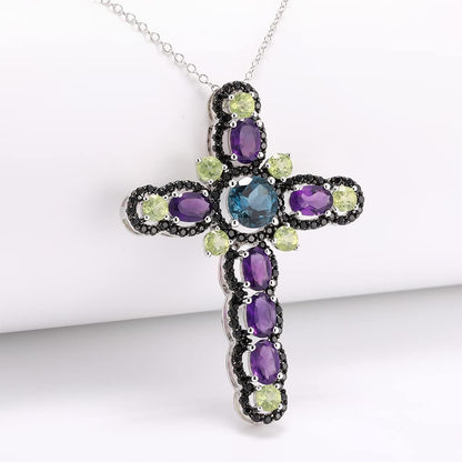 Women'S Stunning Colorful Diamond Cross Pendant Sterling Silver Chain Gemstone Cross Necklaces 18", Various Styles