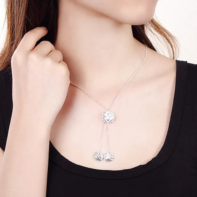 Women's Fashion 925 Sterling Silver Rose Flower Earrings Elegant Necklace Rings Bracelets Bangle Bridal Wedding Jewelry Set - WORLD TIME VISITS