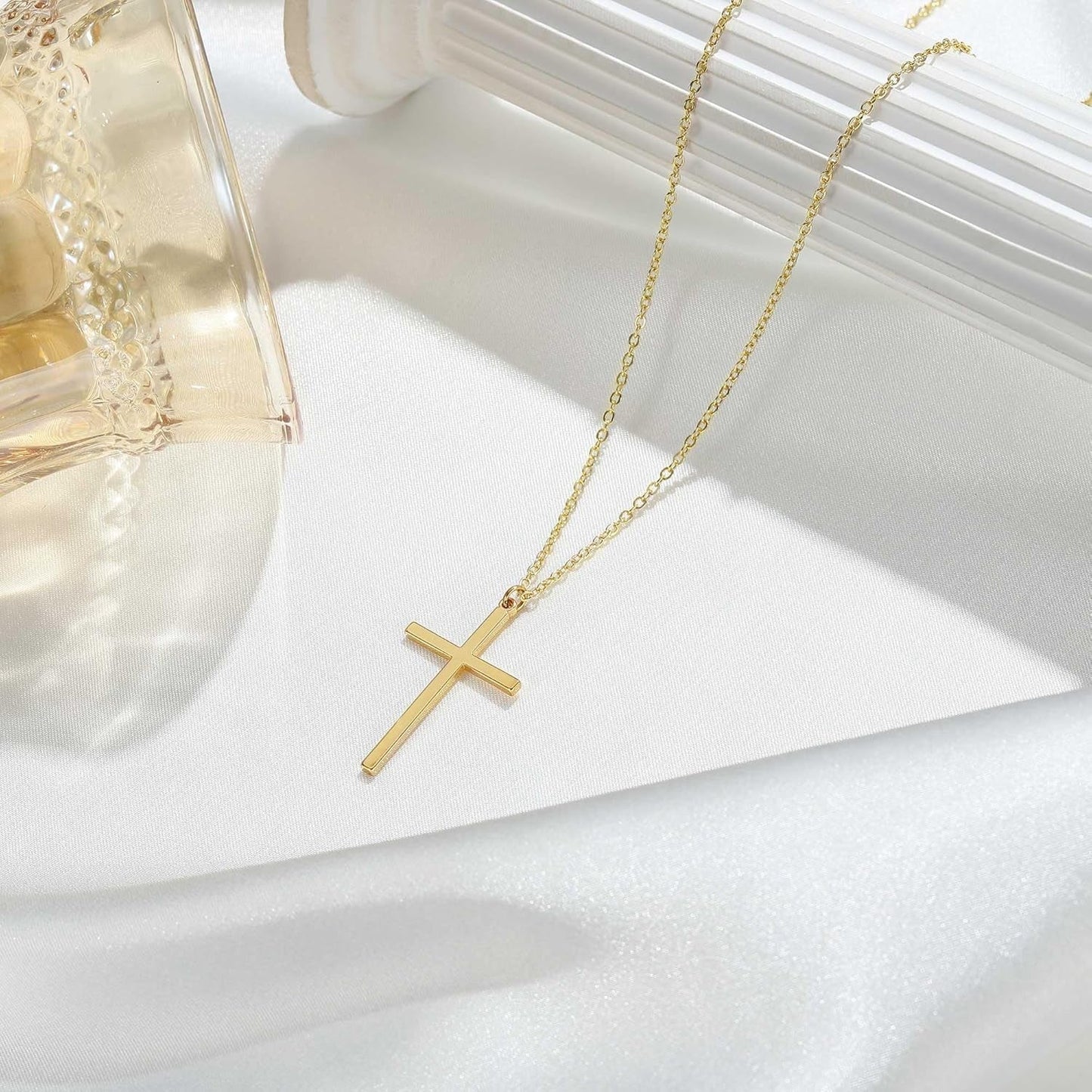 Gold Cross Necklace for Women Girls Trendy - 14K Gold Plated Layered Cross Necklace Tiny Sideway Choker CZ Necklaces for Women Trendy Faith Jewelry First Communion Gifts