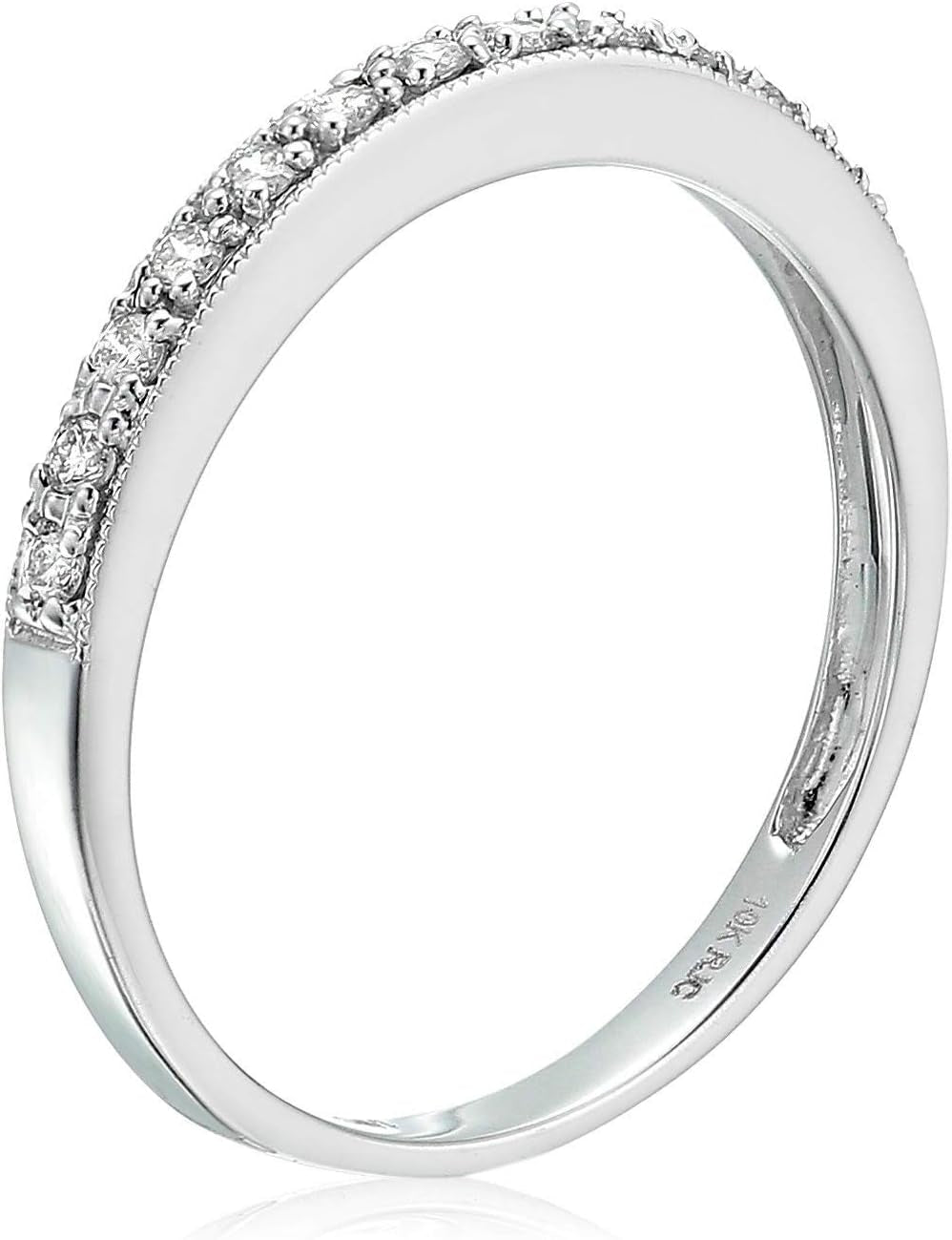 1/6 Carat (Ctw) Diamond Wedding Anniversary Band for Women, Half Eternity Petite round Diamond Engagement Ring 10K White Gold Prong Set with Milgrain 0.16 Cttw, Size 4-10 - WORLD TIME VISITS
