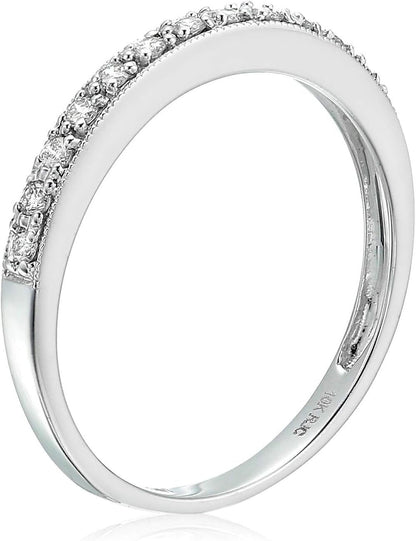 1/6 Carat (Ctw) Diamond Wedding Anniversary Band for Women, Half Eternity Petite round Diamond Engagement Ring 10K White Gold Prong Set with Milgrain 0.16 Cttw, Size 4-10 - WORLD TIME VISITS