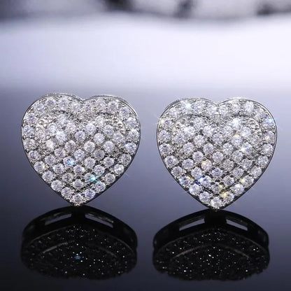 1 Pair Micro Pave White Sapphire Moissanite Heart Stud Earrings for Women Romantic Wedding Earrings Jewelry Gift