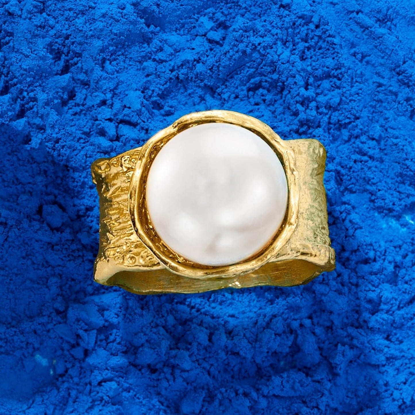 11.5-12Mm Cultured Button Pearl Ring in 18Kt Gold over Sterling