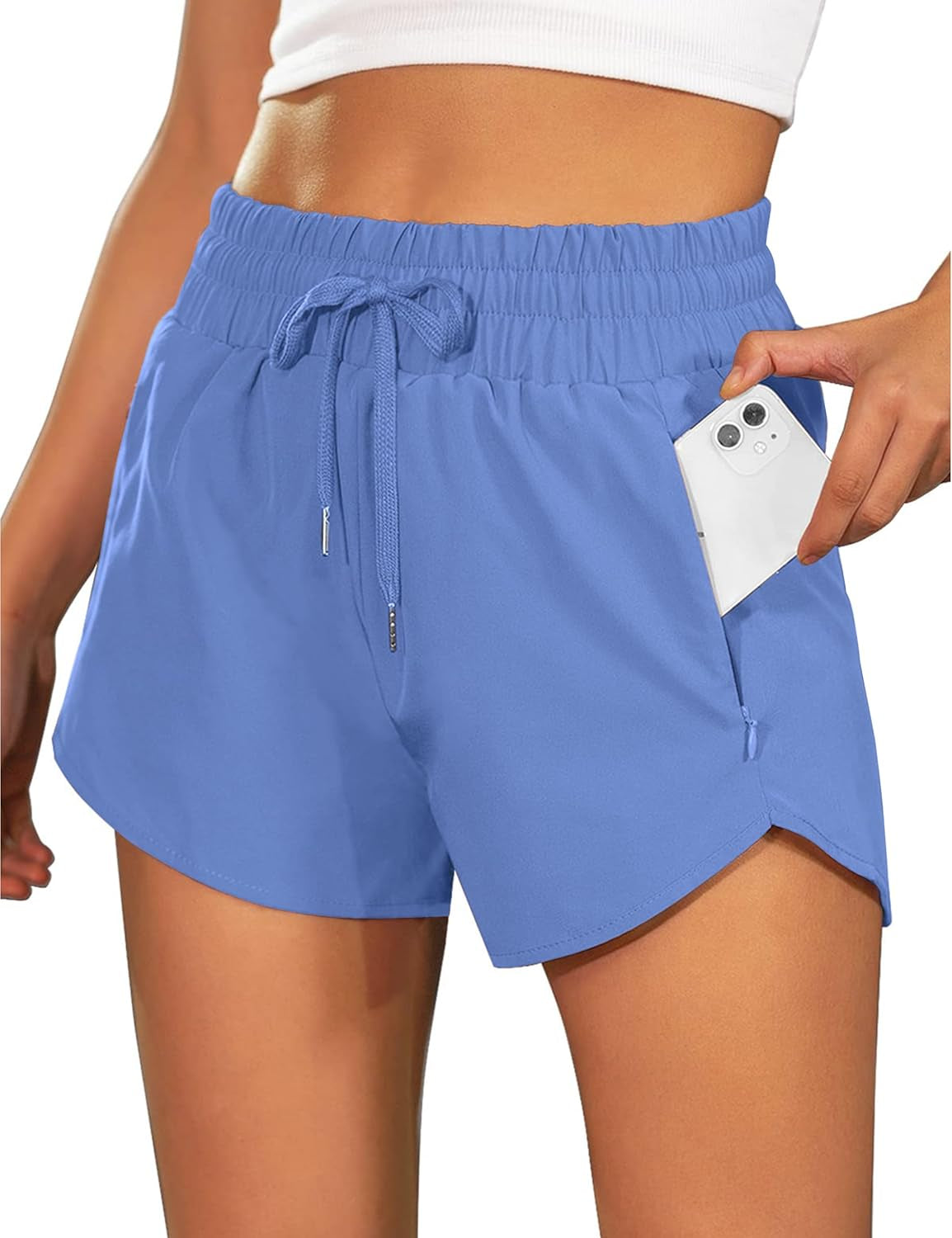 Women'S Running Shorts High Waisted Athletic Shorts Summer Gym Workout Short with Zipper Pockets - WORLD TIME VISITS