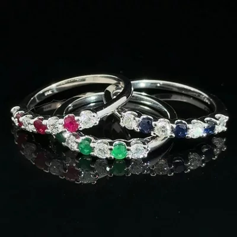 Emerald & 0.28 CT. T.W. Diamond Band in 14K White Gold