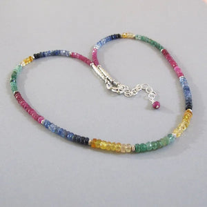 Ruby Emerald Sapphire Citrine Necklace Sterling Silver Djstrang Red Pink Green Blue Yellow Multi Gemstone Boho Sundance Style Wedding
