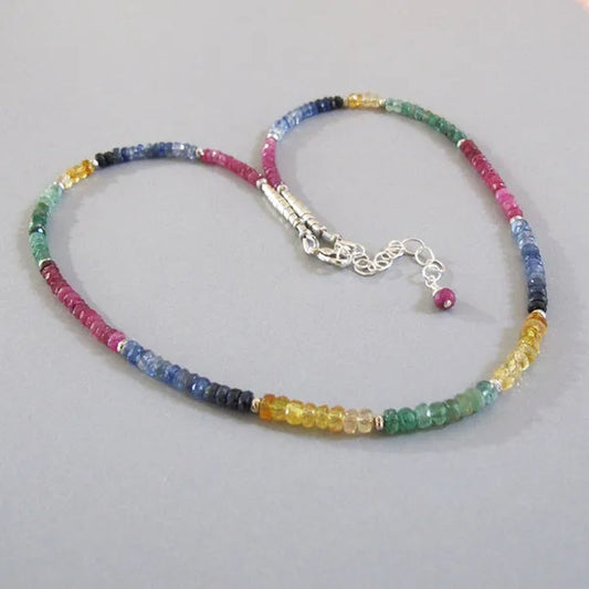 Ruby Emerald Sapphire Citrine Necklace Sterling Silver Djstrang Red Pink Green Blue Yellow Multi Gemstone Boho Sundance Style Wedding
