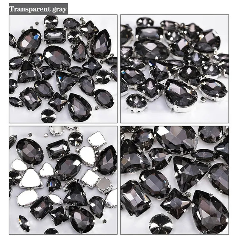 50PCS Mix Size Gold Champagne Glass Rhinestones for Clothing Loose Flatback Dress Stones Decorative Crystal Sew on Rhinestones - WORLD TIME VISITS