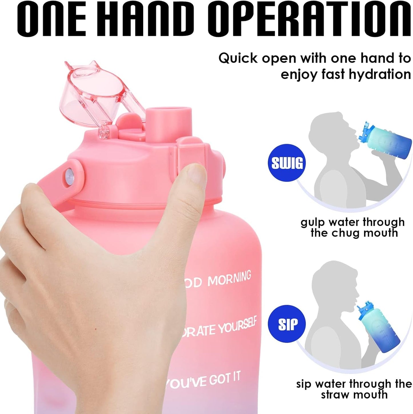 1 Gallon Water Bottles with Straw, 128 Oz / 3.8L Water Bottle BPA Free Innovative 2-IN-1 Lid Gym Bottle with Times to Drink Motivational, Large for Sports Fitness Camping Water Jug One Gallon