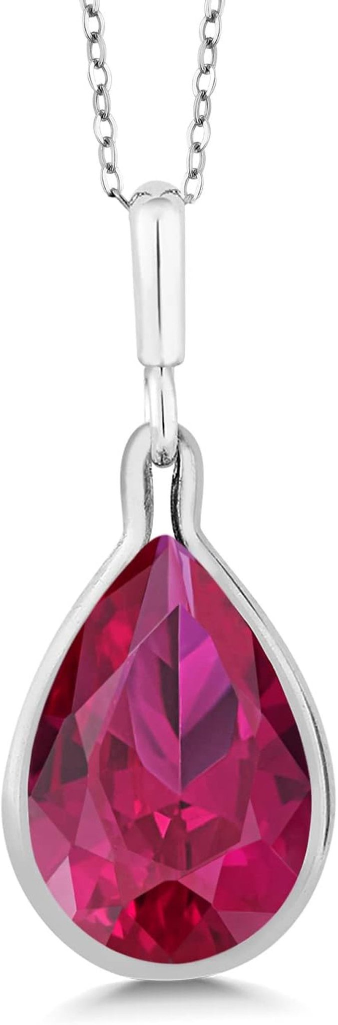 9.62 Cttw Red Created Ruby Pendant Necklace for Women in 925 Sterling Silver | Pear Shape 16X12MM | with 18 Inch Silver Chain - WORLD TIME VISITS